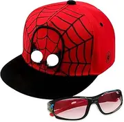 [oosheon] Baseball Cap and Sunglasses Children's Set, Adjustable Sun Hat Children, Baseball Cap Sun Hat Kids UV Protection, Hip Hop Cartoon Sports Baseball Children's Summer Hat, red