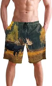 [XYMZR] Autumn Moose Grassland Landscape Men's Swim Trunks Quick-Dry Bathing Suit Swimming Board Shorts S