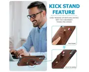 Hidden Card Slot Case for Samsung Galaxy A50, with Leather Loop Strap - Brown