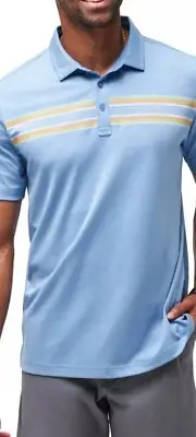 NWT Travis Mathew Blue Striped Coral Beds Golf Polo Shirt Mens XXL