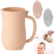 Baby Bath Rinse Cup, Silicone Baby Shampoo Rinser with 2 Pack Cradle Cap Brush f