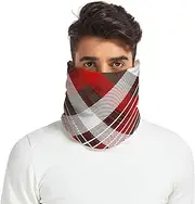[Caihoyu] Fleece Linked Winter Neck Gaiter for Men &Women Winter Soft Thick Warm Fleece Lined Fleece Tube Scarf Cold Weather Outdoor Sports Red Plaid abstract Scottish Buffalo Plaid Check, Multicolor
