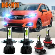 For Honda Fit 2006-2020 4*LED Headlight Kit Blue High/Low Beam+Fog Lights Bulbs (for: Smart)