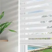 [Joydeco] Zebra Blinds for Windows Cordless, Dual Layer Sheer Mini Roller Shades Privacy Light Filtering for Sliding Glass Door Indoor Window, White,27" W×75" H