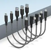 Short USB/USB C to Lightning iPhone Cable Set [MFi Certified] - 5 Pack 7 Inch USB A/USB C to Lightning Charger Cable Nylon Braided Fast Charging with Data Transmission