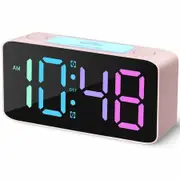 Super Loud Alarm Clock,Digital Clock with 7 Color NightLight,Adjustable Volume,Dimmer,Small Clocks (Pink+RGB)