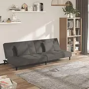 [Generic] 2-Seater Sofa Bed with Two Pillows Dark Grey Velvet,375808