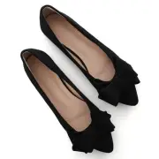 Womens Bowknot Flower Ballet Flats Pointed Toe Soft Dress Shoes Black 43(10)