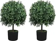 Lambu 55CM Artificial Topiary Boxwood Ball Trees 2 Pack, Artificial Plants Tree Faux Plant Indoor Outdoor, Decorative Fake Greenery in Planter Pots for Front Porch, indoor Walkway, Entryway Decorating