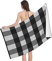 JBYJBX Black and White Plaid Print Beach Towel Quick Dry Sandproof Microfiber Beach Bath Towel for Travel Pool Camping