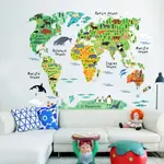 90X60 動物世界地圖1 透明壁貼 可重複黏貼 大尺寸風景壁貼 牆貼 貼紙 安親班 室內裝飾 節日佈置 動物壁貼
