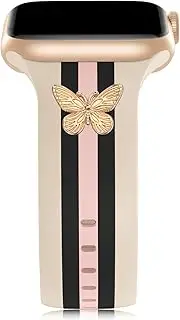 Designer Band with Charms Decor Compatible with Apple Watch Band 38mm 40mm 41mm 42mm 44mm 45mm 49mm Women Men, Stylish Silicone Sport Wristbands for iWatch Series 8 7 6 5 4 3 2 1 SE Ultra