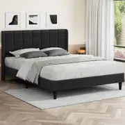 ALFORDSON Bed Frame Double Size Upholstered Wingback Base Charcoal Fabric SARAH