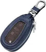 Yizelli Leather Zipper Bag for Key Fob with Metal Hook Mini Car Key Chain Cover with Window for Men and Women