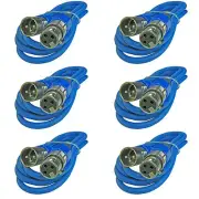 6 PACK BLUE 3 ft foot XLR pin male to female shielded mic microphone cables cord