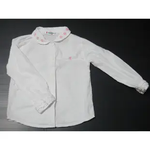 夢特嬌 MONTAGUT 白色 襯衫 100 (品牌花朵造型扣子) 袖口蕾絲造型 線縫 無釦