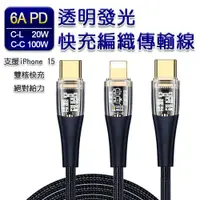 在飛比找ETMall東森購物網優惠-【↘︎58折加價購】6A PD 透明發光快充編織傳輸線(C-