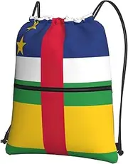 EdWal Central African Flag Print Drawstring Backpack Gym Bags Sports Bags With Zipper Pocket For Travel Swimming Beach, Black, One Size