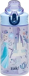 Zak Designs Disney Frozen Sage Kids Water Bottle For School or Travel, 16oz Durable Plastic Water Bottle With Straw, Handle, and Leak-Proof, Pop-Up Spout Cover (Anna, Elsa, Olaf)