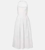 [Markarian] Markarian Leia ruched embroidered cotton midi dress AU 18 white