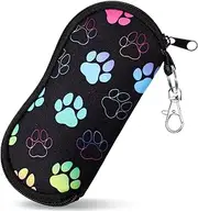 [Apausvcm] Soft Glasses Case, Cute Paw Sunglasses Case with Clip Neoprene Zipper Eyeglass Cases for Women Men Kids, Colorful, One Size