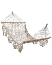 Northlight Lattice Macrame Rope Hammock with Wooden Bars