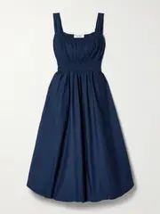 [Sea] Sea - Emmet Pleated Cotton-poplin Midi Dress - Navy - large large Blue