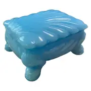 Boyd Glass Cambridge Caprice Shell Trinket Dresser Box 1993 Waterloo Blue