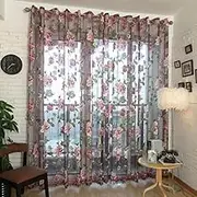 Sheer Curtain 78.8x39.4inch Peony Embroidery Vertical Decorative Voile Curtains Tulle Drape for Bedroom Living Room Balcony, Sheer Curtains, for Living Room