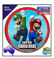 Super Mario Edible Rice Paper Image birthday party cake topper personalise 19cm