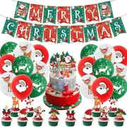 Christmas Theme Party Decoraring Set Banner Cake Toppers Balloons -Xmas Decorations