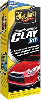 Meguiar's Smooth Surface Clay Kit - Includes 2 x 50g Premium Clay Bars, Quik Detailer 473ml and Microfibre Cloth 40cm x 40cm - Clay Bar Kit for Car Detailing - Automotive Detailing Clay