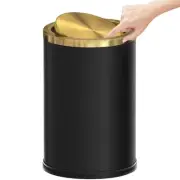 Black and Gold Wastebasket, Stainless Steel Small Gold Trash Can with Lid, 9L...