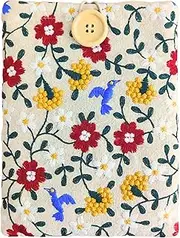 Embroidered Floral E-Reader Sleeve - Compatible with Kindle Paperwhite/Basic (6''), Paperwhite (6.8'') & (7''), Kobo Clara - Linen and Cotton Padded E-Reader Cover (Spring Harmony)