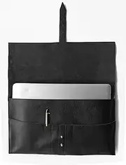 [Chalk Factory] Felt Lined Leather Sleeve with Multi Pockets for Dell Latitude 15.6-inch Laptop #CYPKT (Black)