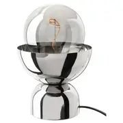 ACKJA / MOLNART table lamp with light bulb, chrome effect/globe grey clear glass