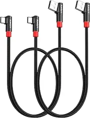 SUNGUY 0.6M Right Angle USB C Cable, 2Pack 3A Short 90 Degree USB 2.0 USB-C Fast Charging Data Sync Cable Nylon Braided for Samsung Galaxy S22 S20 S10 S9, LG, Google Pixel, Power Bank