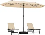 Costway 4 M Double-sided Patio Umbrella, Extra Large Twin Table Umbrella w/Crank Handle, Umbrella Base, Safety Lock, Air Vent, Outdoor Market Umbrella for Garden Pool Backyard, Beige/Grey (Beige)