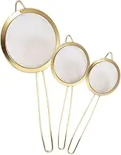 NOLITOY 3pcs Gold Colander Sieve Handle Fine Mesh Strainer for Kitchen Cooking Sieve for Flour Juice Oil