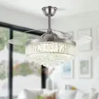 42" Crystal Ceiling Fans LED Chandelier Remote Pendant Lighting 3-Color 3-Speeds