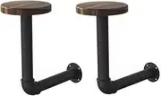 MANNIFEN Cowboy Hat Rack -2 Pack Metal Pipe & Brown Wood Wall-Mounted Hat & Wig Holder, Helmet Holder,for Coats, Hats, Caps… (2 Black)
