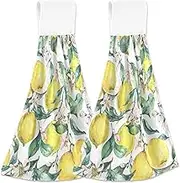 Fall Hanging Dish Hand Towels Watercolor Yellow Lemon Oven Fingertip Towel Set of 2, Soft Absorbent Cute Kitchen Towels Decorative, 18.2 x 14 Inch