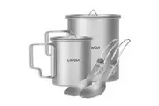 Lixada Ti Camping Cup with Lid 200ml and 450ml Coffee Mug Set with Spork for Camping Hiking Travel (Grey)