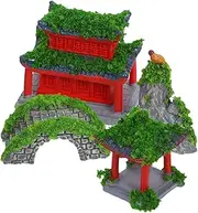 Milisten Miniature Garden Pavilion Bridge Rockery 6pcs Japanese Style Bonsai Decor for Terrarium Mini Landscape Decoration Set