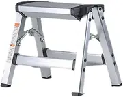 [AIMALL] 1-3 Step Folding Ladder with Aluminium Frame - Portable and Lightweight Stool, Heavy Duty Up to 150kg, Anti-Slip Steps with Rubber Feet, Compact Design for Home and Office Use