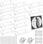 12pcs Vinyl Record Wall Mount,Clear Acrylic Wall Organizer Kids Bookshelf Vinyl Album Display Invisible Record Storage Hanger CD Shelf Floating Wall Shelf for Home Office Album Covers Display