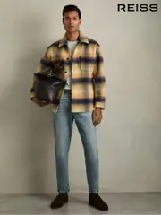 Reiss Amber Orange Kinkade Brushed Wool-Blend Check Overshirt (E98354) | $395