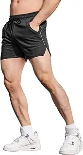 [FIRSTGYM] Mens Fitted Shorts Gym 4" Quick Dry Workout Running Bodybuilding Mesh Shorts