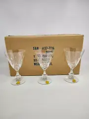 Rare Tiffin Hand Made 7.5" Water Goblet Set Of 3 Willow Pattern NOS 2K0106 MCM