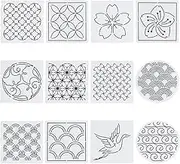 FREEBLOSS 12Pcs 5.5 * 5.5inch Plastic Sashiko Stencils Drawing Stencils Embroidery Patterns 12 Different Japanese Style Patterns Embroidery Templates for Hand Quilting 2.5mm Thick